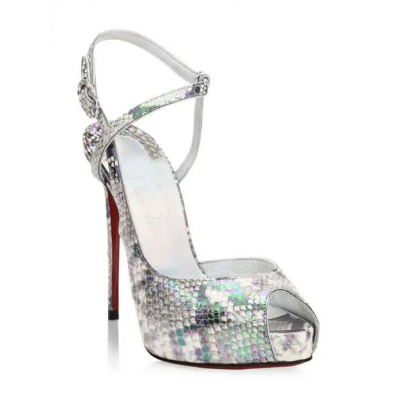 Christian Louboutin Jenlove Alta 120 Grey Snake Platform Sandal Heel Pump 38.5 - Picture 3 of 12